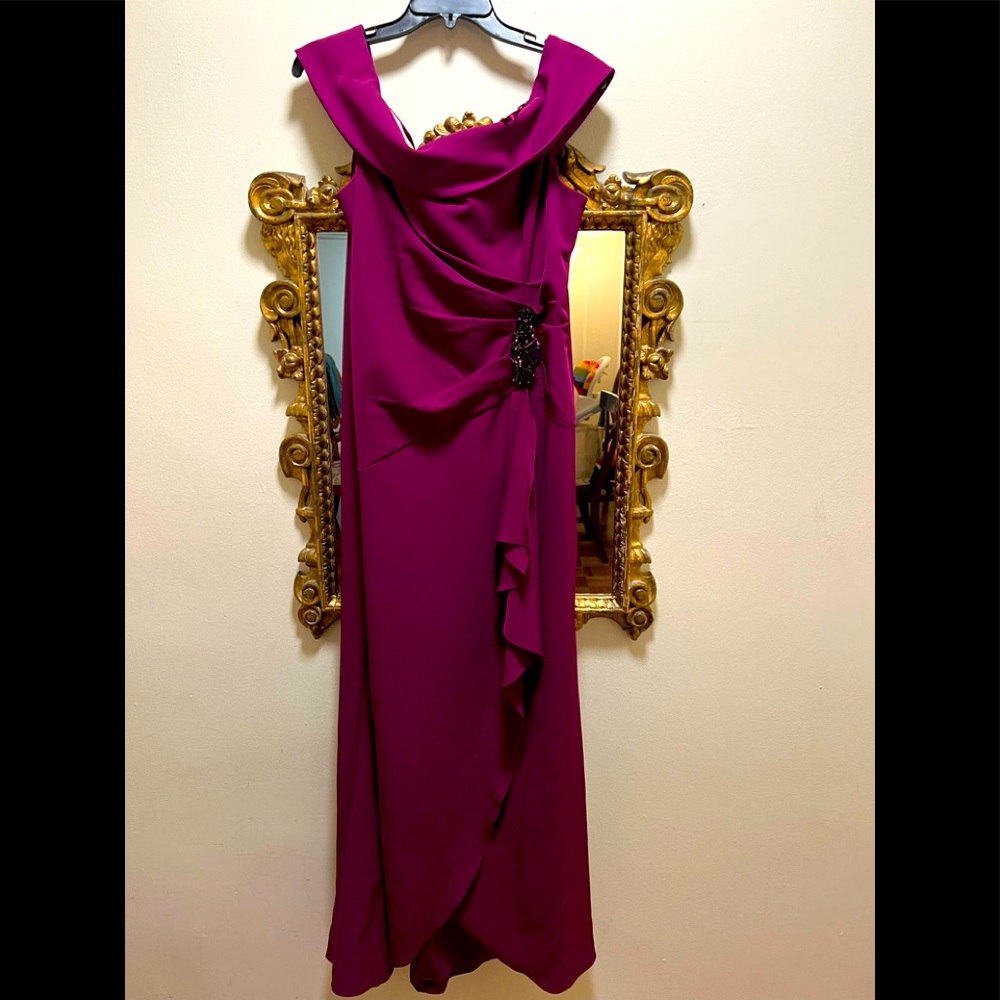 Adriana papel off the shoulder evening gown with embellishment